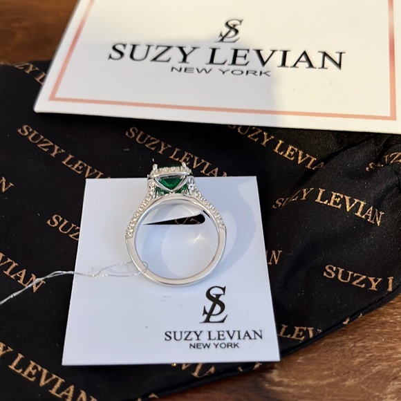 Suzy Levian Ring, Sterling Silver Emerald Cut CZ Halo Ring. - Picture 3 of 4